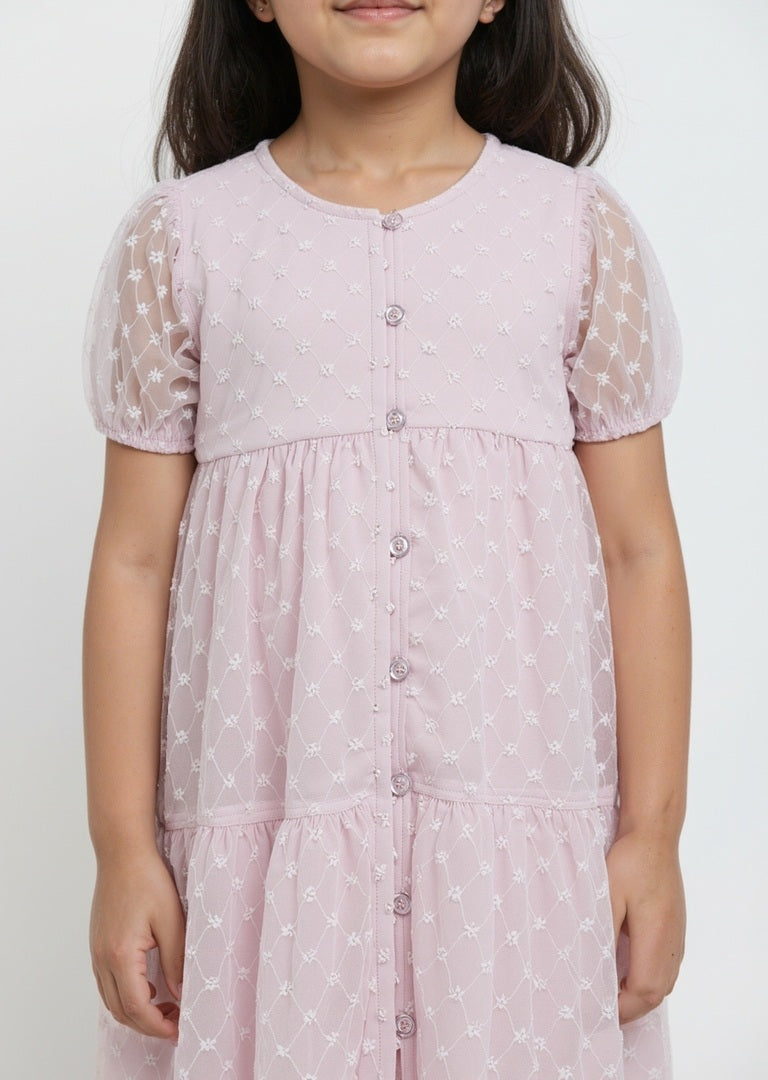 HOP Kids Pink Floral Embroidered Tiered Dress - Image 2
