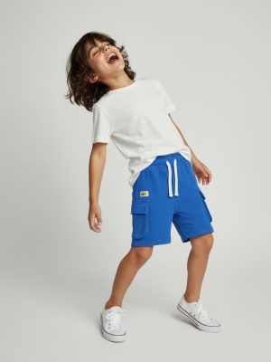 HOP Kids Blue Knitted Mid-Rise Cotton-Blend Shorts