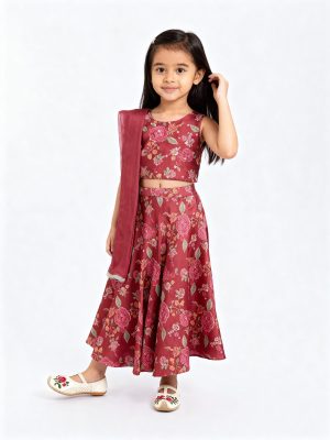 Utsa Kids Rust Floral Pattern Ethnic Set - (2-8yrs)