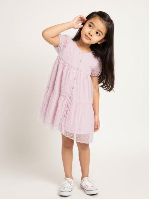 HOP Kids Pink Floral Embroidered Tiered Dress