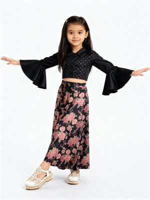 Utsa Kids Black Floral Detailed Ethnic Set - (8-14yrs)